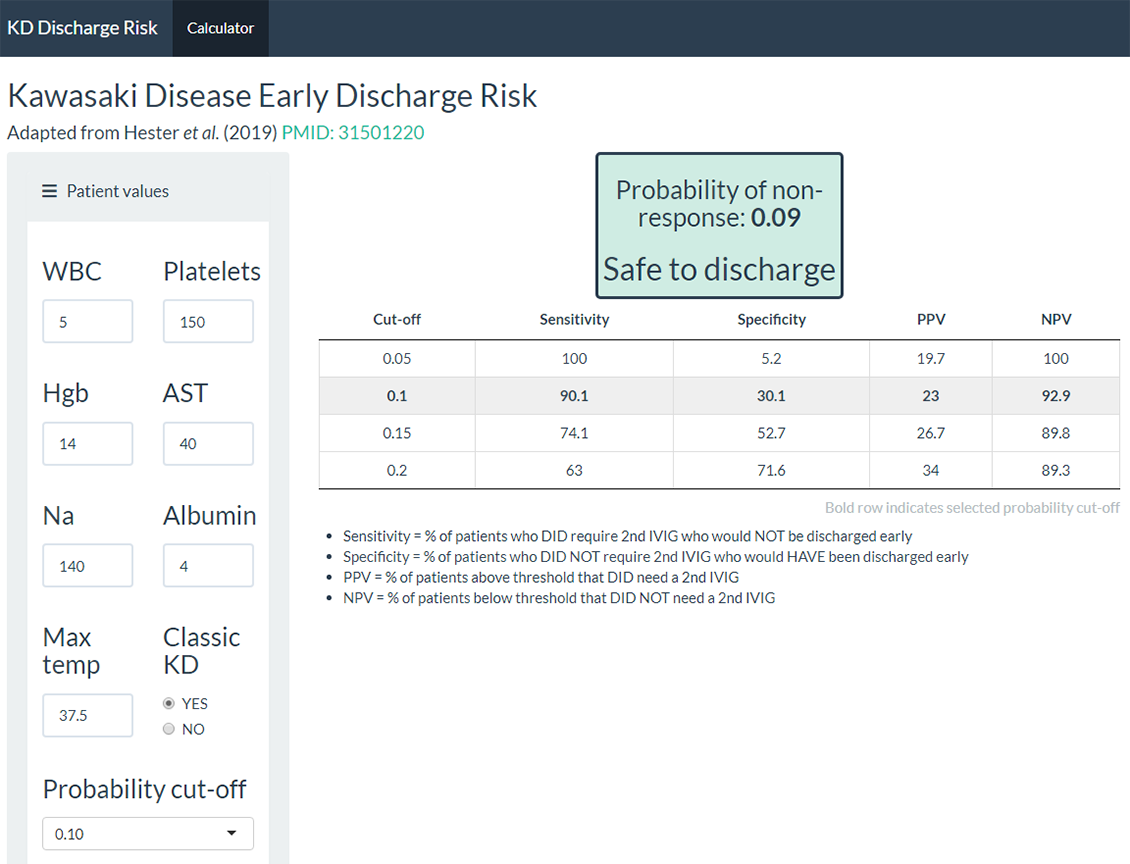 Kawaski Disease Discharge Risk Calculator